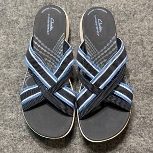 CLARKS Mira Isle Sandals Womens 10 Navy Cloudsteppers Slides